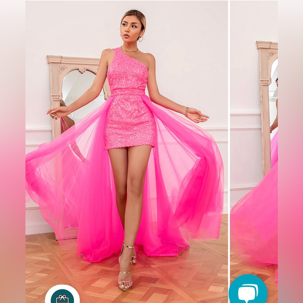 Hot pink prom dress with detachable train